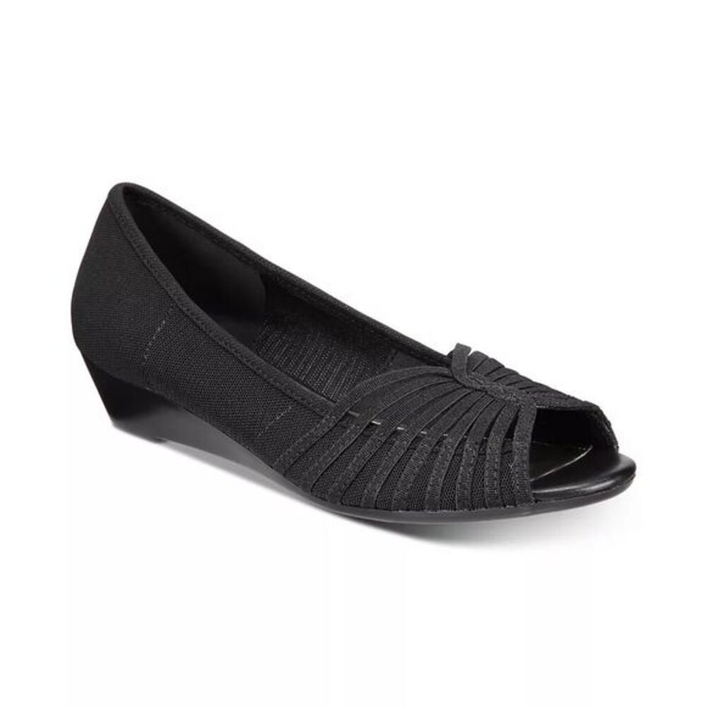 Impo Women's Reya Wedges Peep Toe‎ Power Mesh Elastic Comfort Shoes Black 7.5M